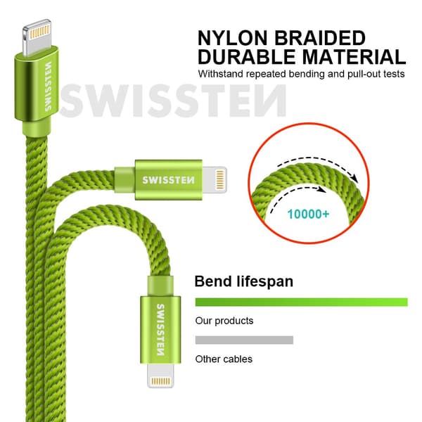 Swissten Datový Kabel Textile Usb / Lightning 1,2 M Zelený