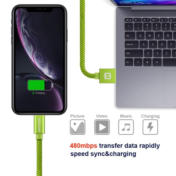Swissten Datový Kabel Textile Usb / Lightning 1,2 M Zelený