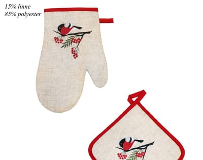Vackert set med grytvante och grytlapp med fint julmotiv