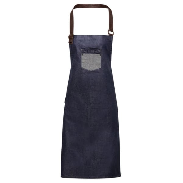 Premier Unisex Adults Division Waxed Look Faux Leather Denim Bib Apron