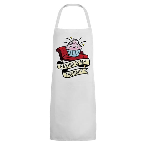 Grindstore Bakning är min terapi vit förkläde White One Size
