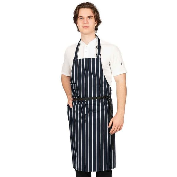 Dennys Unisex Adult Contrast Striped Polycotton Side Pocket Full Apron Navy/White One Size
