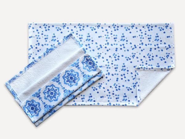 Set med MS HOME/2x38x60/OCEAN BLÅ köksdukar