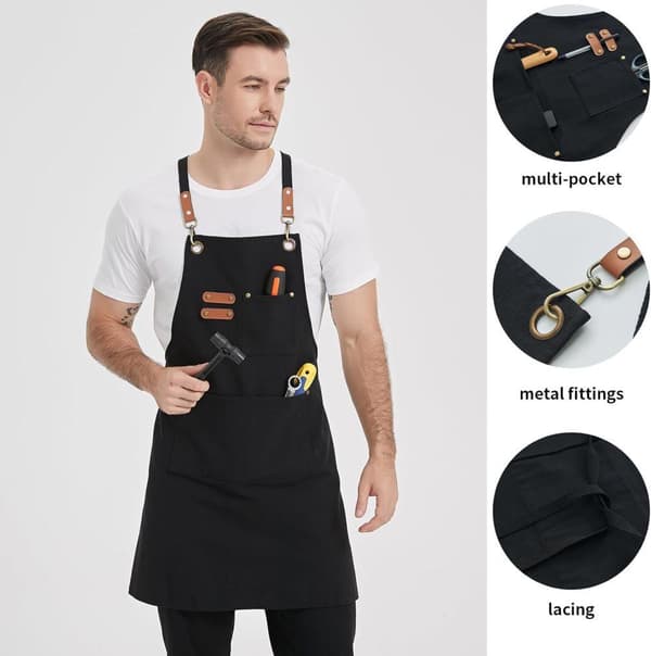 Purjekangasesiliina, säädettävä alaselkä, 3 taskua, keittiöön, grilliin ja taiteeseen, unisex