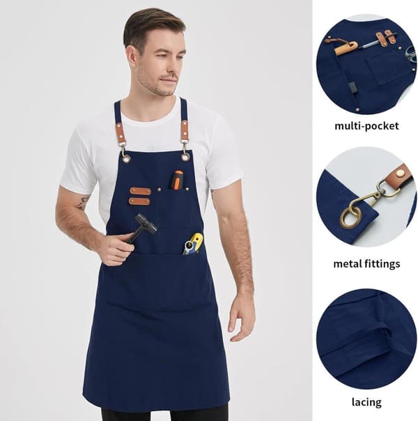 Purjekangasesiliina, säädettävä alaselkä, 3 taskua, keittiöön, grilliin ja taiteeseen, unisex