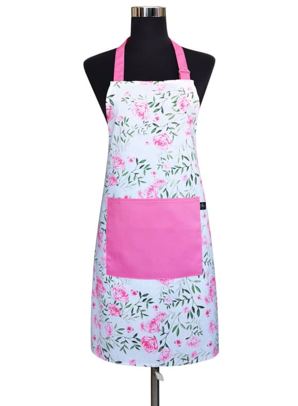Köksförkläde i bomull med ficka 60x75 ROSES rosa multicolor