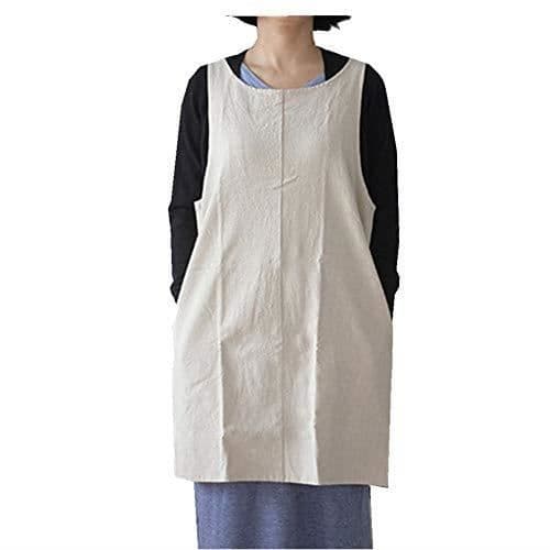 Mjuk bomull Linne Förkläde Enfärgad Halter Cross Bandage Förkläden Japansk stil X Form Dubbla fickor Kök Matlagning Kläder Present