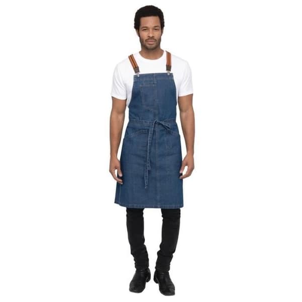Berkeley Chef Works Urban blå denim haklappsförkläde med remmar