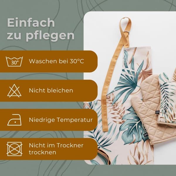 Köksförkläde Essex - 69849-BE-FART - Köksförkläde Leafy - 60 x 75 cm - 100% bomull - Blommönster - Beige
