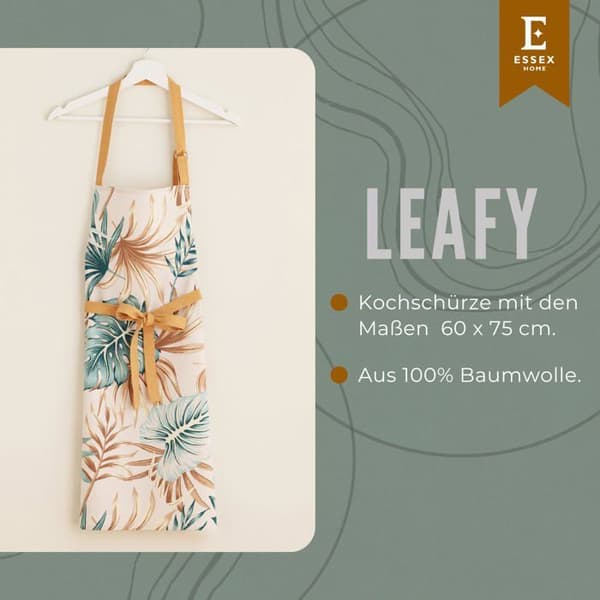 Köksförkläde Essex - 69849-BE-FART - Köksförkläde Leafy - 60 x 75 cm - 100% bomull - Blommönster - Beige