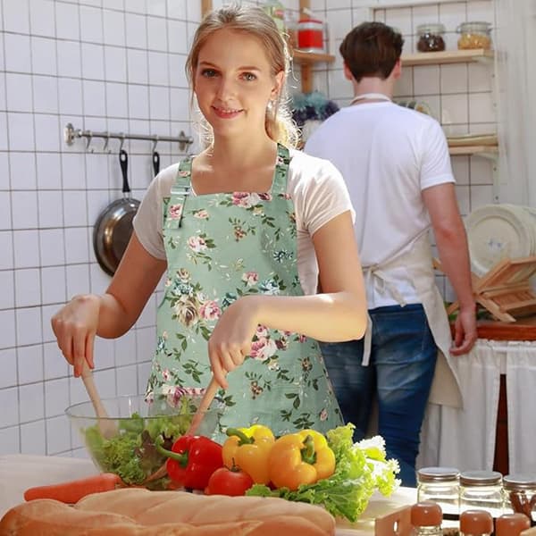 Lollanda Køkkenforklæde med blomstermønster – justerbare stropper, stilfuld og praktisk stænkplade til madlavning, bagning og grillning