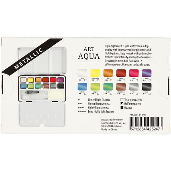 Art Aqua akvarellfärger - Metallic Färger - 12 st