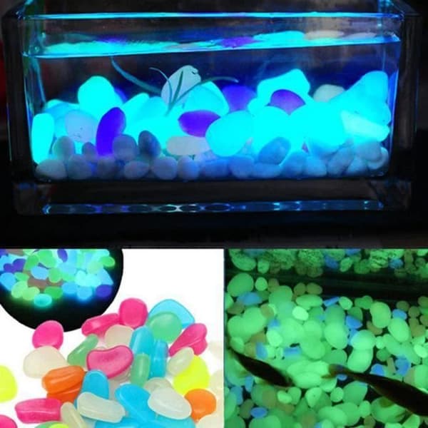 Fluorescerande småsten Fish Tank Fluorescerande ljusa lysande småstenar lysande stenar för akvariedekorationStor, GD09097