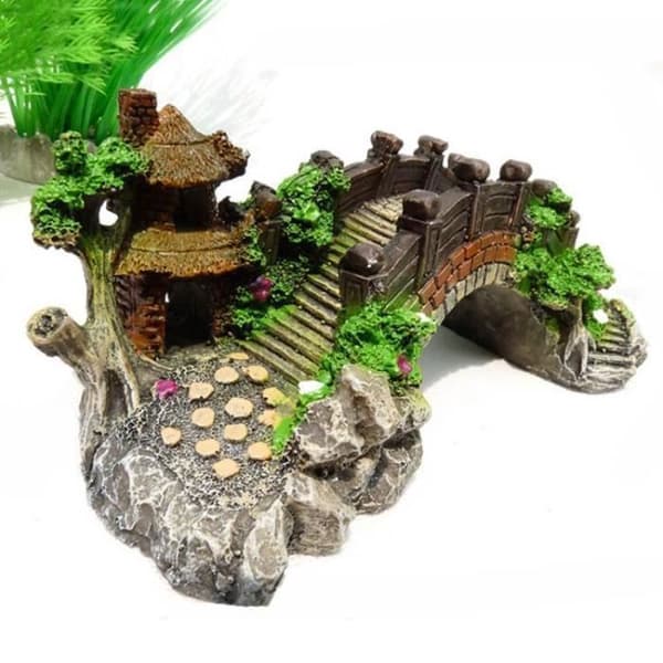 Konstgjord dekoration - Bropaviljong - Harts - 15x6,5x5,5 cm - Grön - Fisk