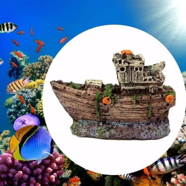 Akvariumprydnad - Artificiell harts Akvarier Skeppsvrak Fiskebåtsprydnad Landskapsdekor