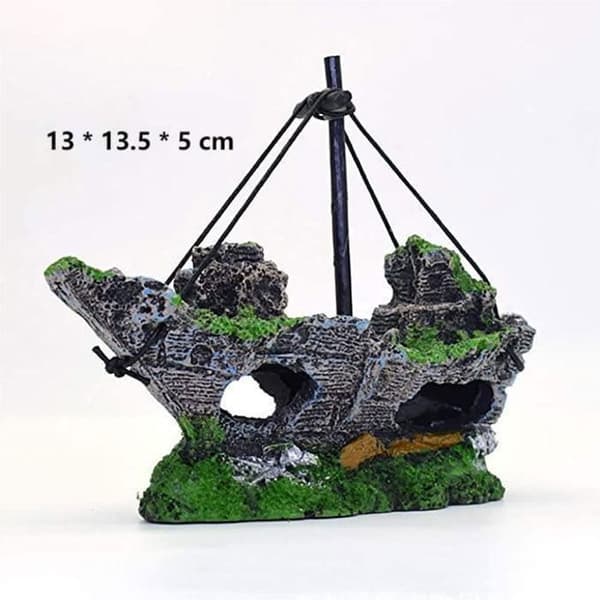 Akvariumskepp Akvariumvrakdekoration konstharts Piratskepp Medium 13,5 x 5,5 x 13 cm