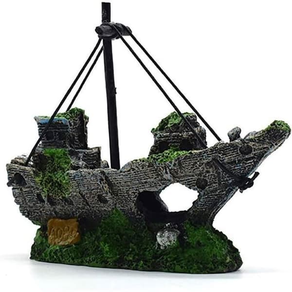 Akvariumskepp Akvariumvrakdekoration konstharts Piratskepp Medium 13,5 x 5,5 x 13 cm