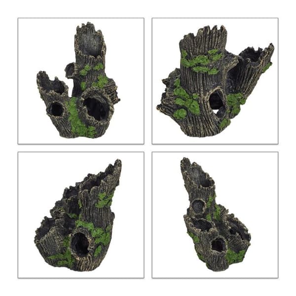Relaxdays Akvariedekor, trädstam, naturligt utseende, gömställe, terrariumtillbehör, 16,5 x 15,5 x 11 cm, svart