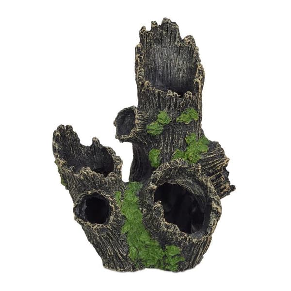 Relaxdays Akvariedekor, trädstam, naturligt utseende, gömställe, terrariumtillbehör, 16,5 x 15,5 x 11 cm, svart