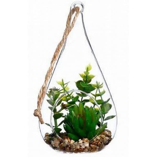 Konstgjord växtupphängning - jja - Terrarium 20 cm - Dropform - Grön - Slumpmässig modell