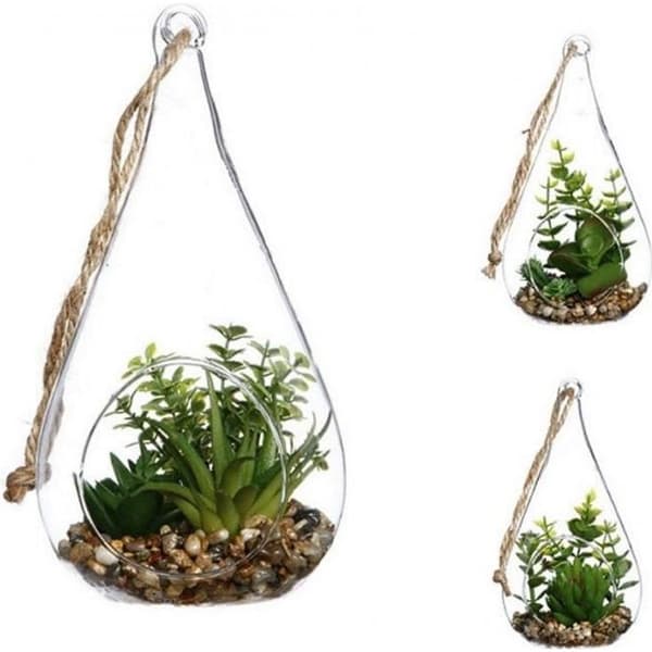 Konstgjord växtupphängning - jja - Terrarium 20 cm - Dropform - Grön - Slumpmässig modell