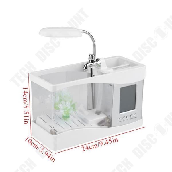 TD® Mini Uppladdningsbar Aquarium Fish Tank USB Vit LED-klocka Funktion Perpetual Calendar