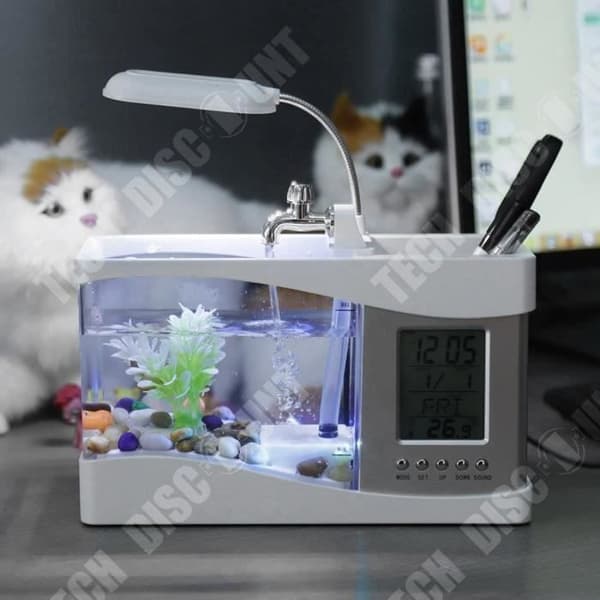 TD® Mini Uppladdningsbar Aquarium Fish Tank USB Vit LED-klocka Funktion Perpetual Calendar