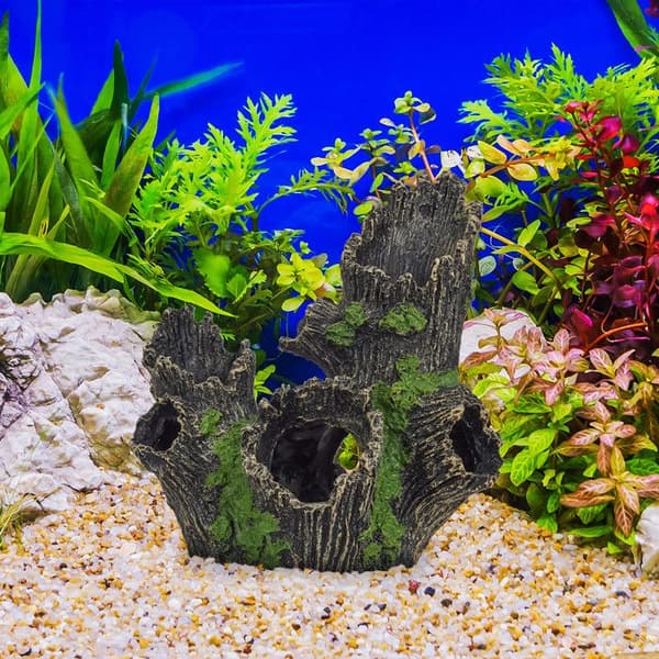 Relaxdays Akvariedekor, trädstam, naturligt utseende, gömställe, terrariumtillbehör, 16,5 x 15,5 x 11 cm, svart