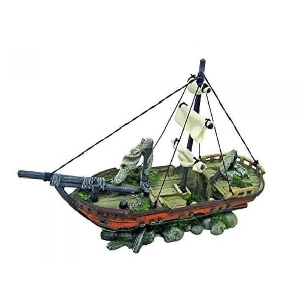 Akvariumdekoration - WAVE - Segelbåt med sten - Giftfritt harts - Extra stor