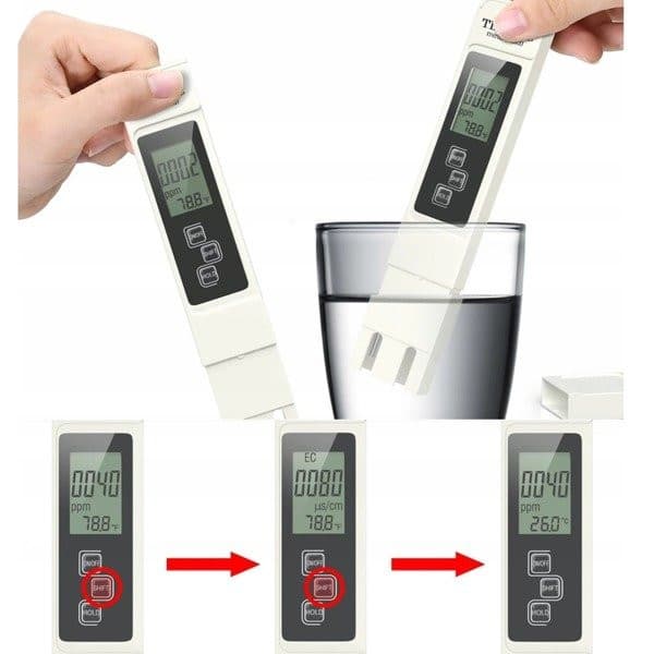 Vandkvalitetstester - 3i1 TDS&EC - renhedsmåler - ledningsevne - termometer