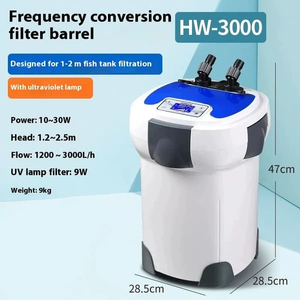 Ulkoasuodatin, 30W Teho, 1200-3000L/h Virtausnopeus, UV-lamppusuodatin 9W,EU-adapteri 220V-50HZ, HW-3000