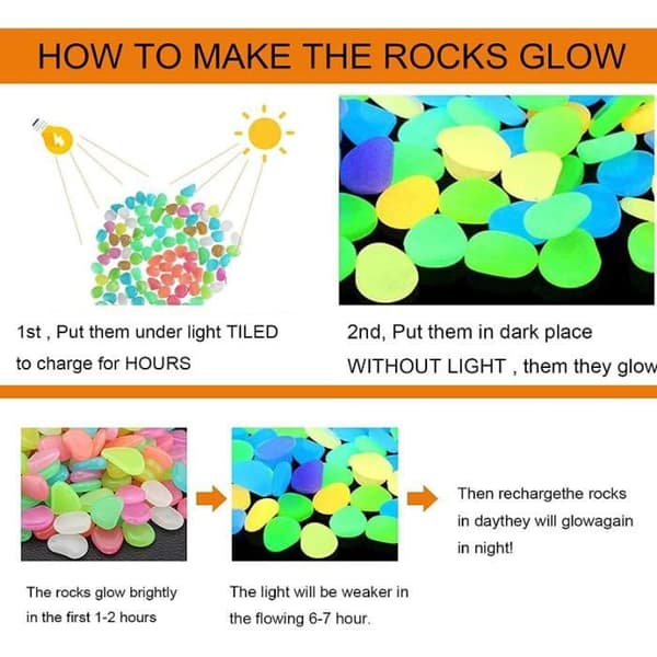 300 lysande stenar, akvariesten, småsten trädgårdsdekoration lysande sten fluorescerande dekoration