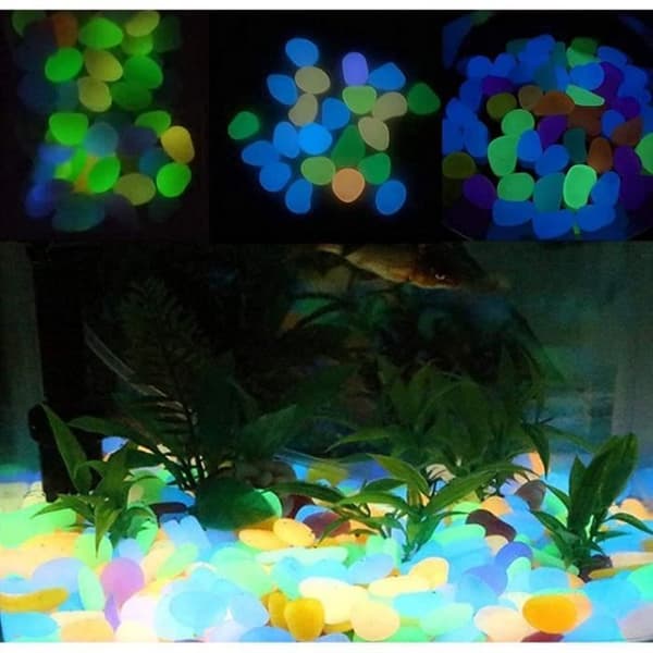 300 lysande stenar, akvariesten, småsten trädgårdsdekoration lysande sten fluorescerande dekoration