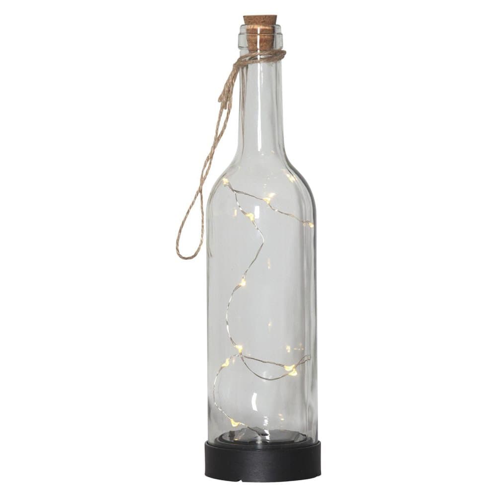 Glasflaska med ljusslinga solcell transparent