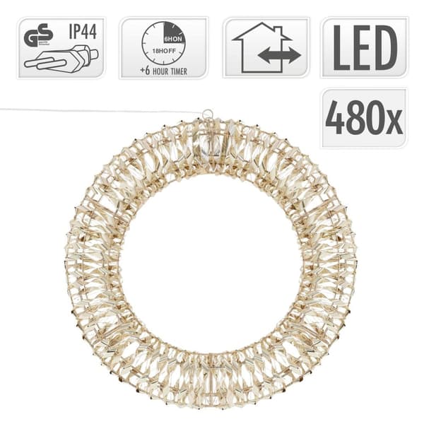 Julelyskrans 38 cm varm hvid 480 LED'er IP44 indendørs/udendørs