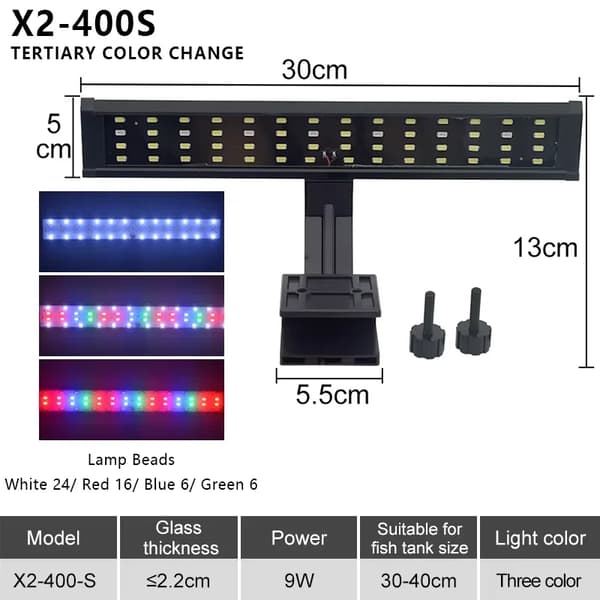 LED Akvarielampa, Ultratunn Design, Klämfäste,400S-9W, EU-plugg
