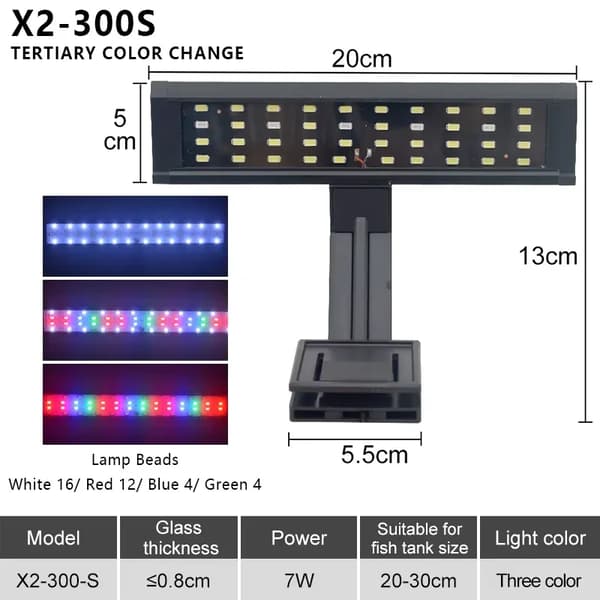 LED Akvarielampa, Ultratunn Design, Klämfäste,300S-7W, EU-kontakt