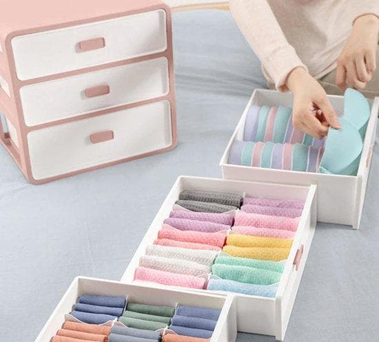 Lagringslåda med 3 lådor - förvaringslåda - Mini Capboard - Garderob Organizer - För strumpor och underkläder - Lagringslådor - rosa