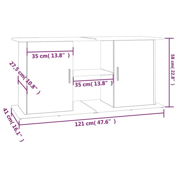 vidaXL Akvaarioteline betoninharmaa 121x41x58 cm tekninen puu