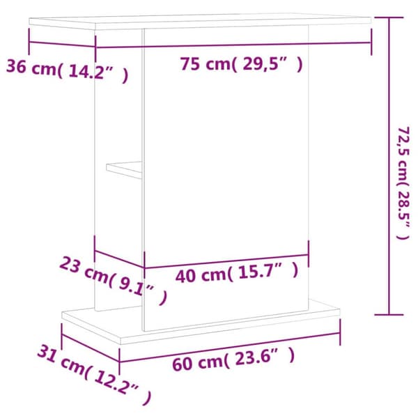 vidaXL Akvariebänk sonoma-ek 36x75x72,5 cm konstruerat trä
