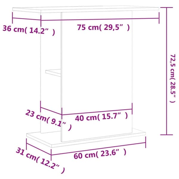 vidaXL Akvariebänk brun ek 36x75x72,5 cm konstruerat trä