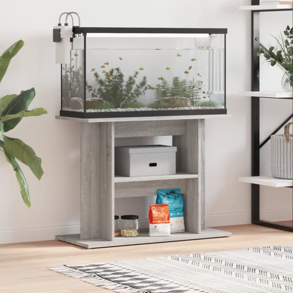 The Living Store akvariebord 80x35x60 cm konstrueret træ grå sonoma-eg -  Standere til akvarium