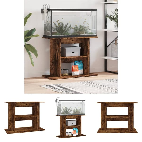 The Living Store Akvariebänk rökfärgad ek 80x35x60 cm konstruerat trä -  Akvarieställ