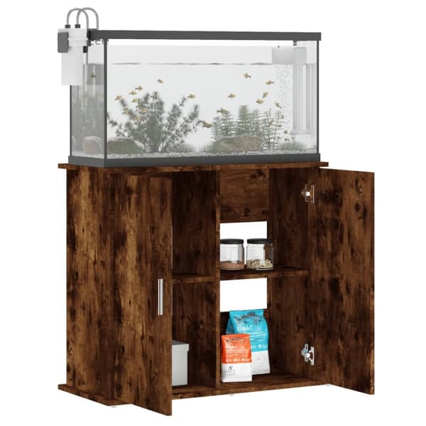 The Living Store akvariebord 81x36x73 cm konstrueret træ røget egetræsfarve -  Standere til akvarium