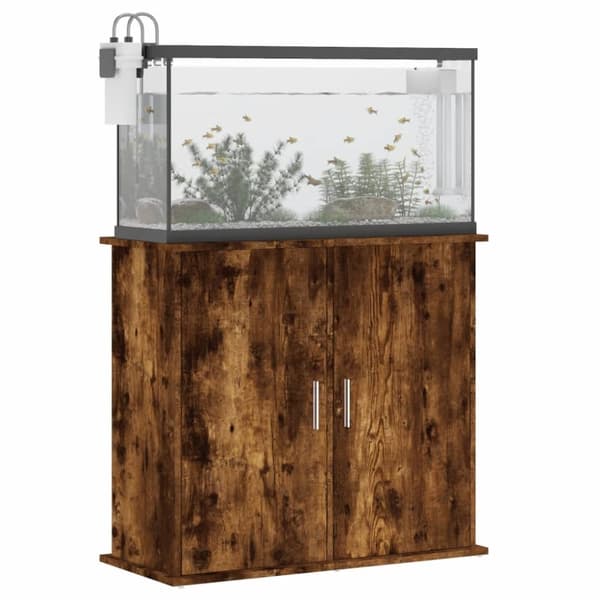 The Living Store akvariebord 81x36x73 cm konstrueret træ røget egetræsfarve -  Standere til akvarium