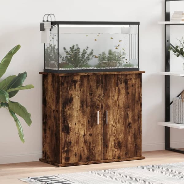 The Living Store akvariebord 81x36x73 cm konstrueret træ røget egetræsfarve -  Standere til akvarium