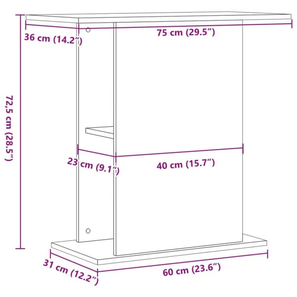 vidaXL Akvariebänk artisan ek 36x75x72,5 cm konstruerat trä