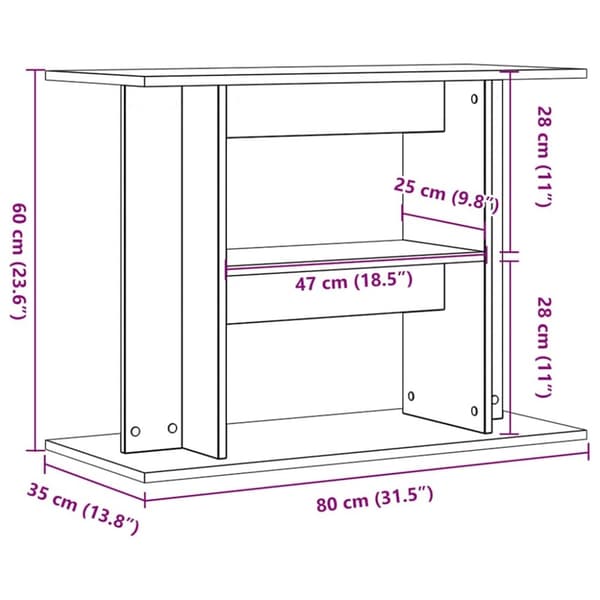 vidaXL Akvariebänk åldrat trä 80x35x60 cm konstruerat trä