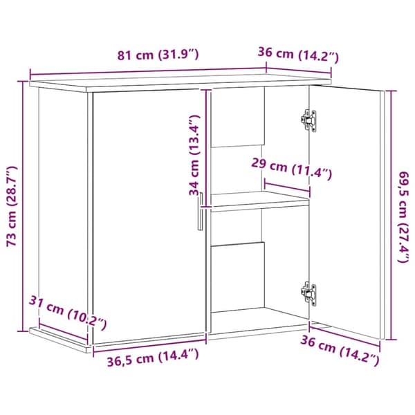 vidaXL akvariebord 81x36x73 cm konstrueret træ antikt eg