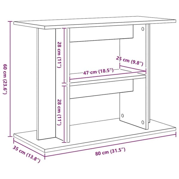 vidaXL akvariebord 80x35x60 cm konstrueret træ sort egetræsfarve